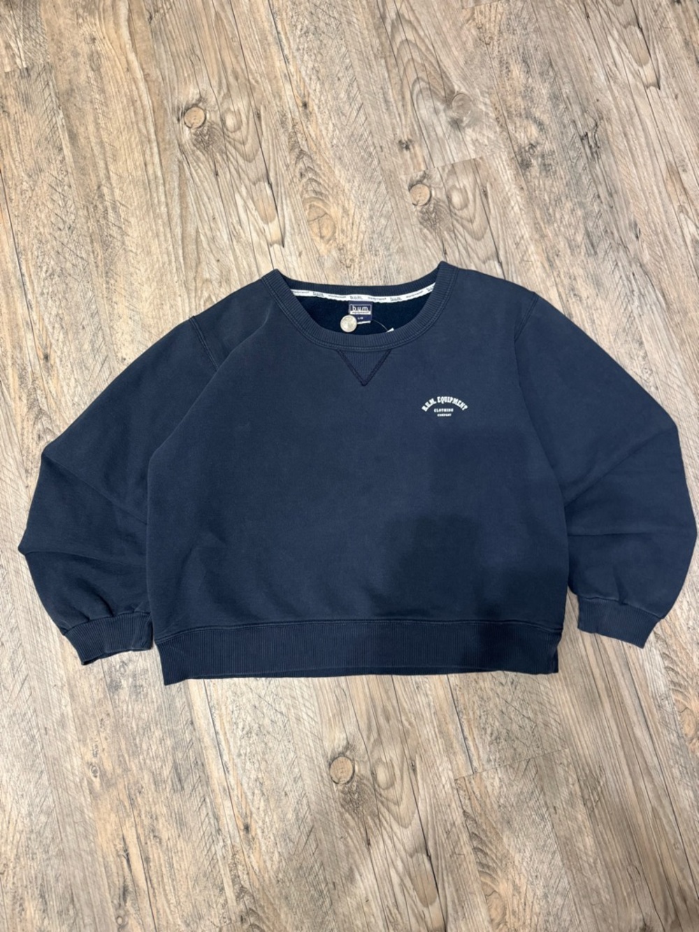 Equipment (b.u.m.) Navy Crewneck Sweatshirt with White Neck Tape